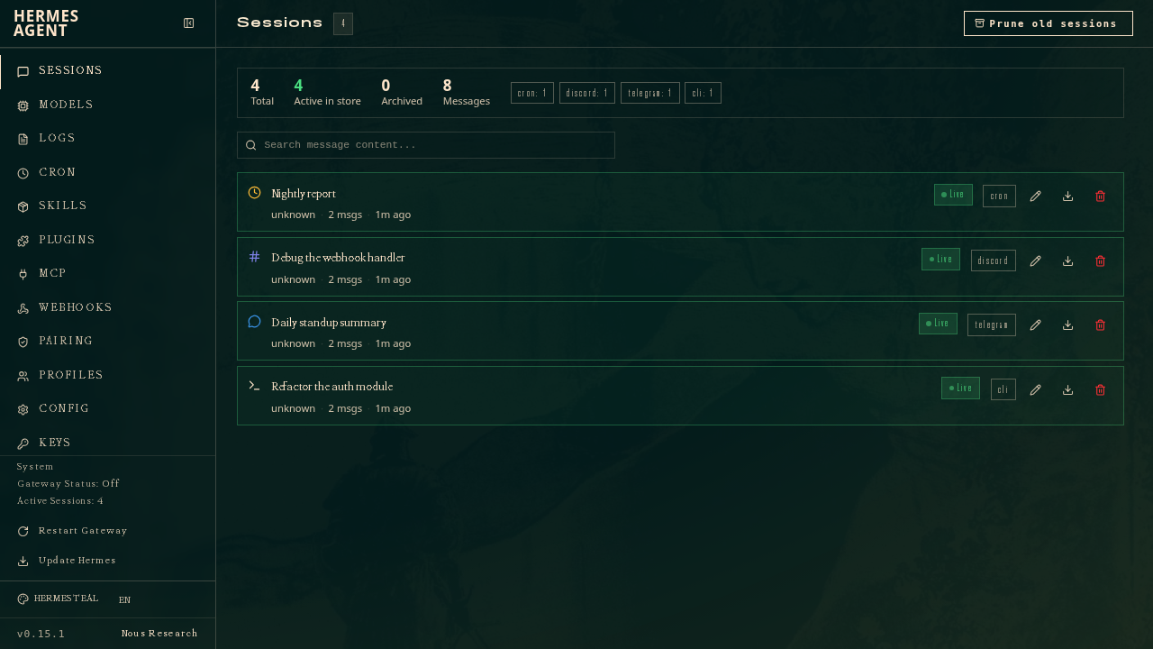 Official sessions admin page