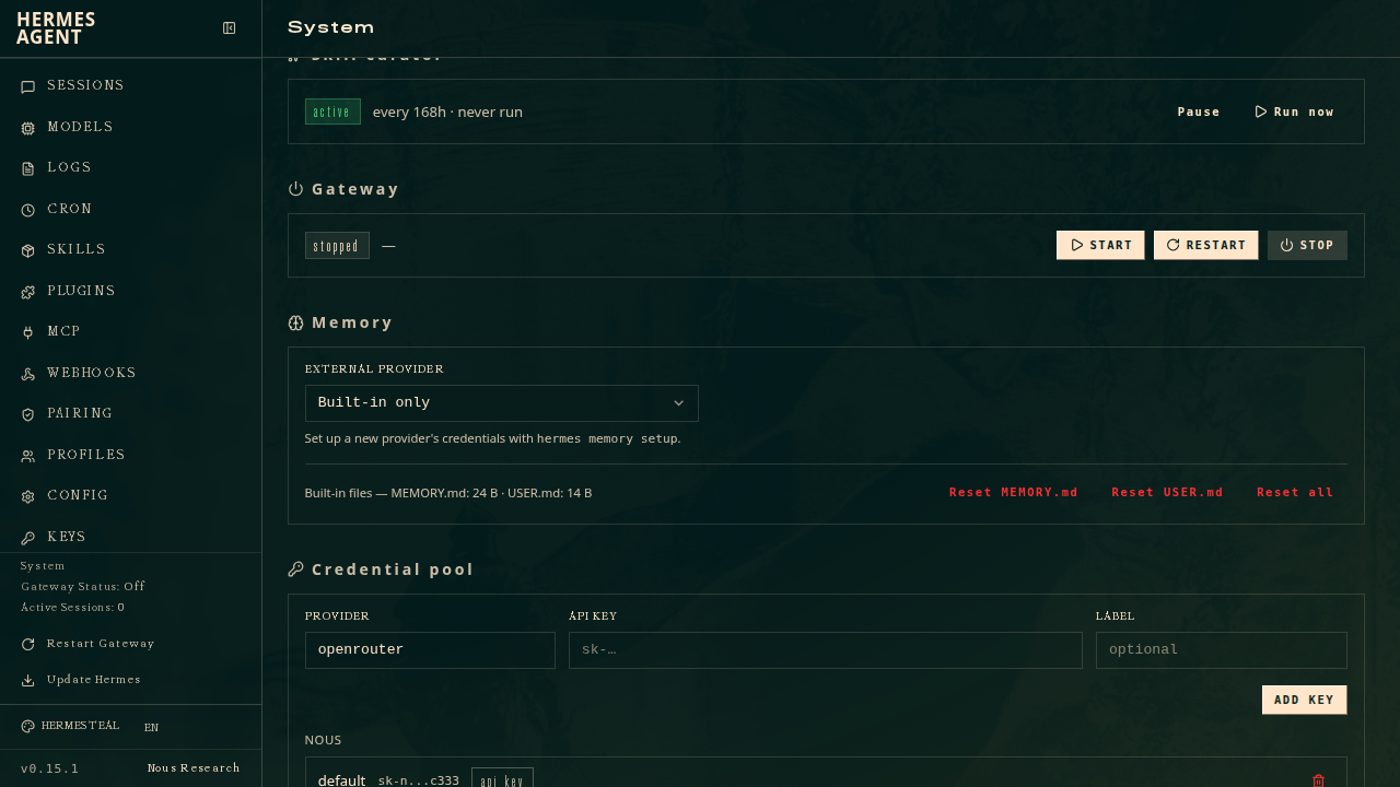 Official system page — curator/gateway/memory